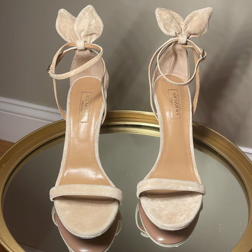 Aquazzura Bow Tie 105 suede heeled sandals sz 39 - Picture 8 of 17